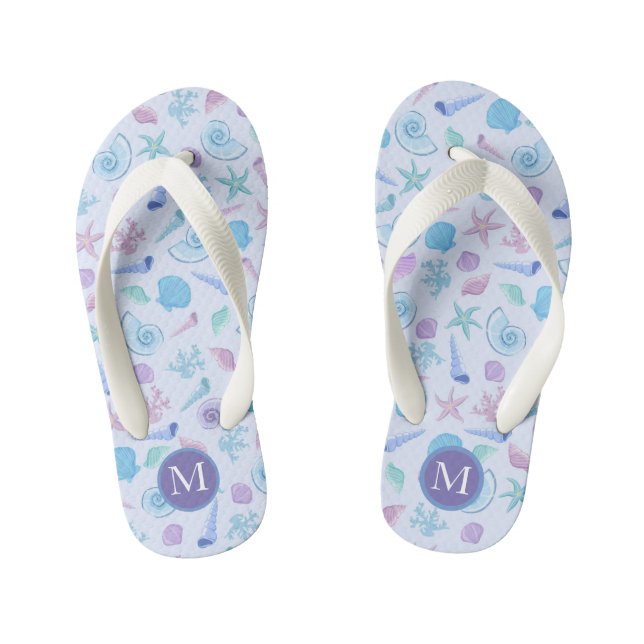 Tongs Enfants Coquille de la mer gelée moderne Pastel Monogram (Semelle)