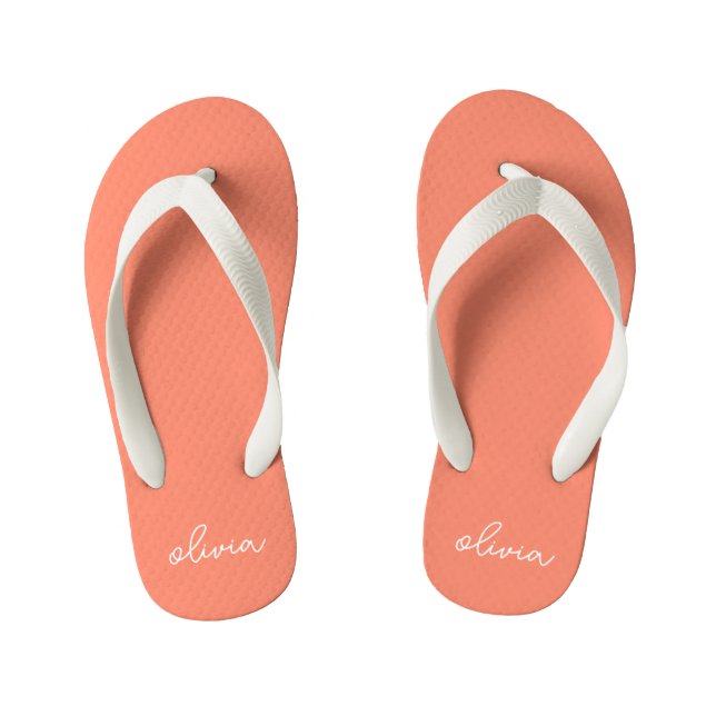 Tongs Enfants Coral Peach Girl Monogramme Nom (Semelle)