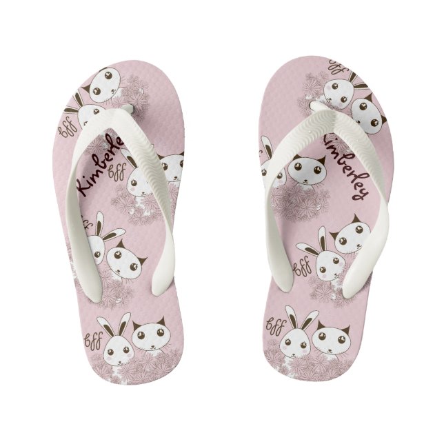 Tongs Enfants Cute Bunny Kitten Animal Friends Pink Girls (Semelle)