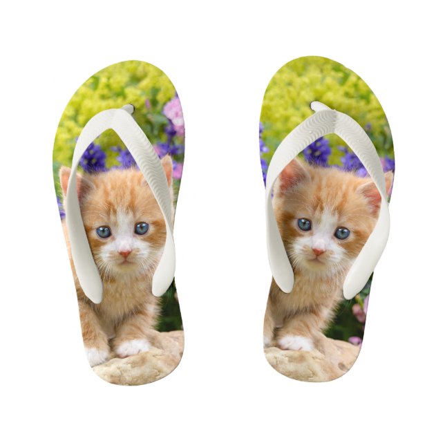 Tongs Enfants Cute Fluffy Ginger Baby Cat Kitten Photo pour anim (Semelle)