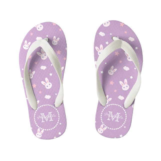 Tongs Enfants Cute Kawaii Girl Lapin Rose Lapin Lapin Pastel Pur (Semelle)