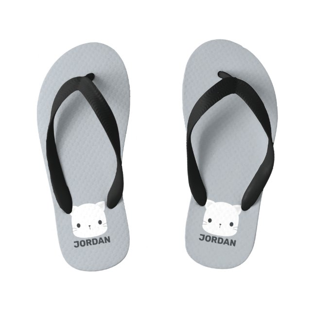 Tongs Enfants Cute Little Cat avec nom personnalisé (Semelle)
