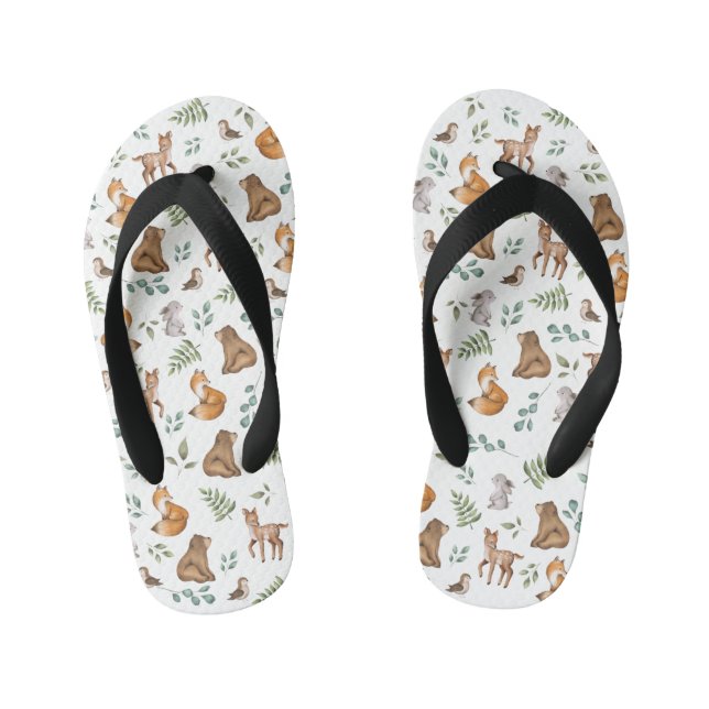 Tongs Enfants Cute Woodland Animaux Végétation Forêt Fable (Semelle)