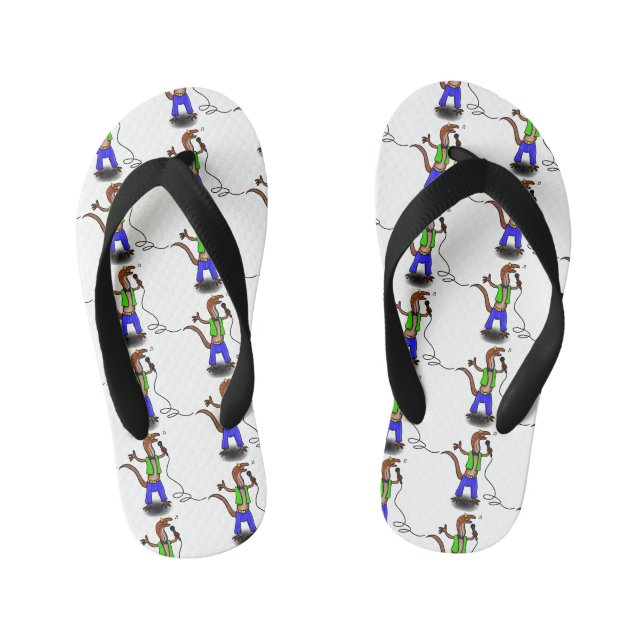 Tongs Enfants Drôle lézard chantant avec bande dessinée de micro (Semelle)