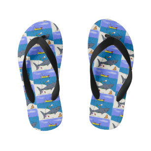 Tongs Enfants Drôle requin couché et dessin animé de pêche