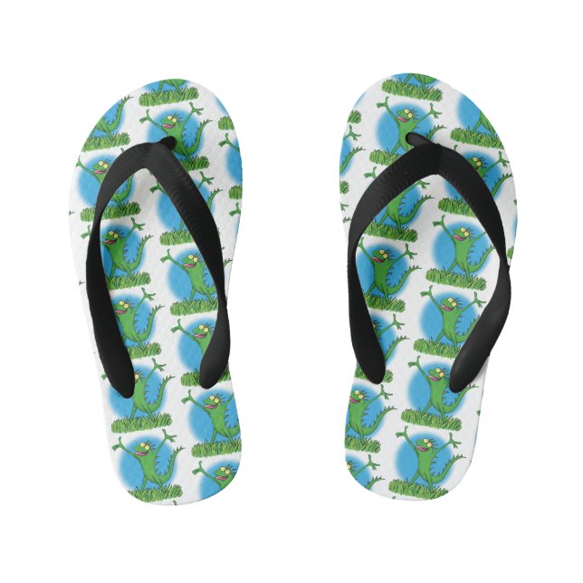Tongs Enfants Drôle vert souriant animé lézard d'iguane (Semelle)