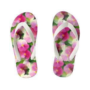 Tongs Enfants Élégant Motif à fleurs rose et blanc Impatiens