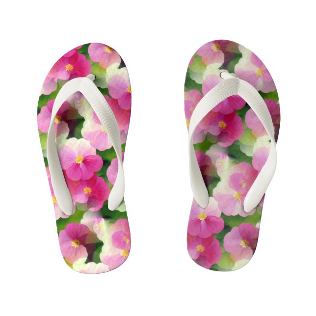 Tongs Enfants Élégant Motif à fleurs rose et blanc Impatiens (Semelle)