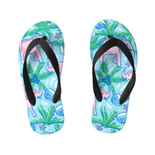 Tongs Enfants Eléphant bleu rose pâle