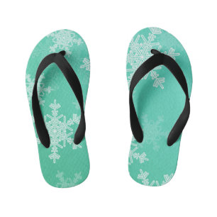 Tongs Enfants Emerald White Snowflakes Minimaliste Noël