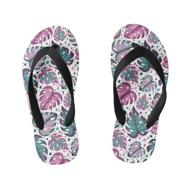 Tongs Enfants Feuilles de la Monstère rose tropicale (Semelle)