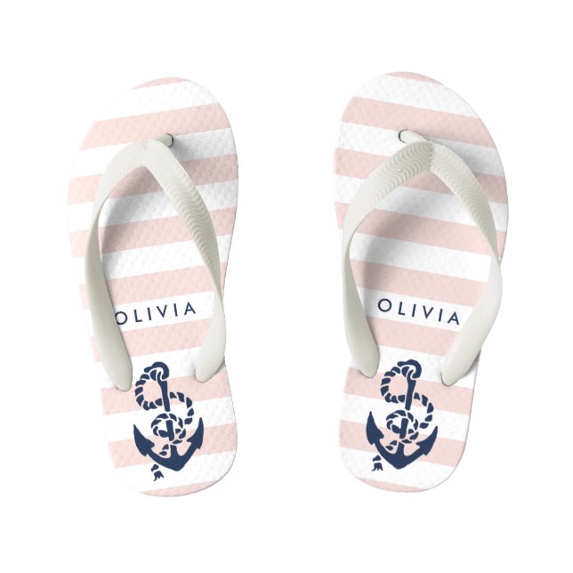 Tongs Enfants Filles Ancres Nautiques Roses Flip Flops (Semelle)