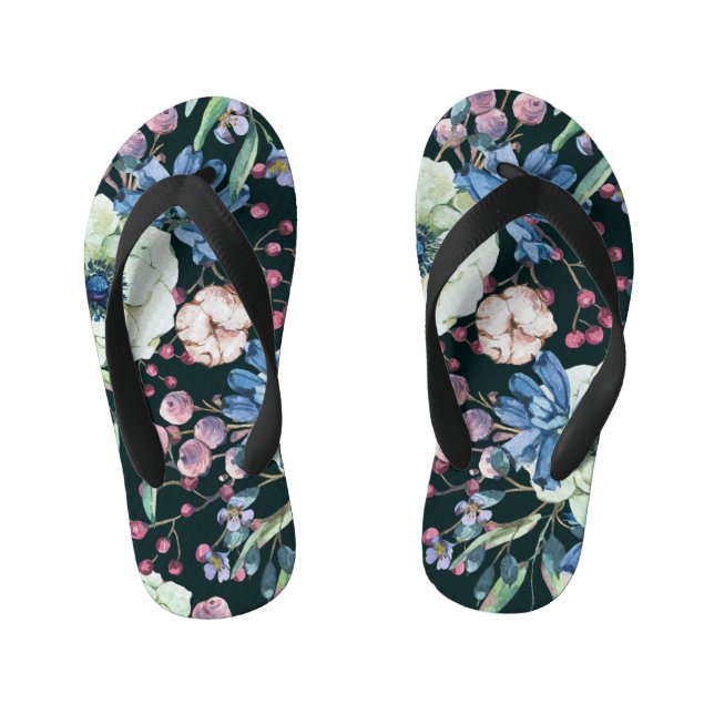 Tongs Enfants Fleurs sauvages d'anémones : Motif d'aquarelle Vin (Semelle)