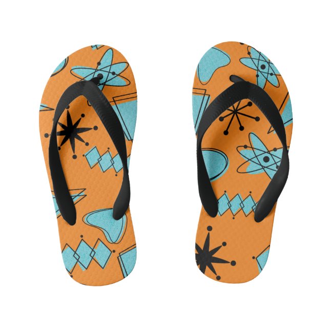 Tongs Enfants Formes atomiques MCM Turquoise sur orange (Semelle)