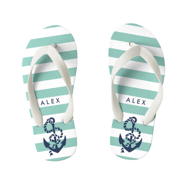 Tongs Enfants Green Nautical Ancres Boys Flip Flops (Semelle)