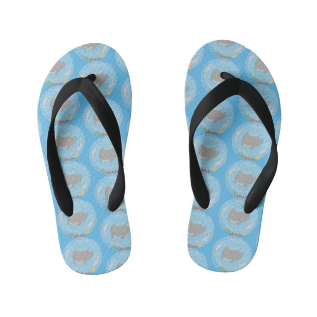 Tongs Enfants Illustration d'une mignonne raie manta et de bulle (Semelle)