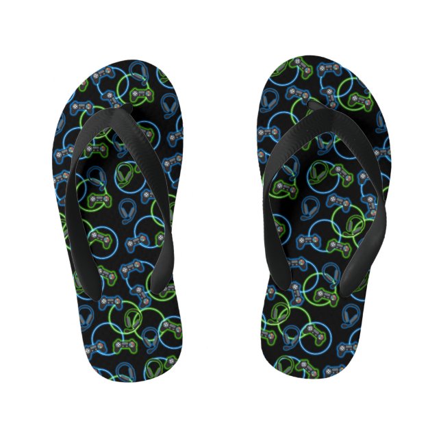 Tongs Enfants Jeu vidéo Neon Blue & Green Motif (Semelle)