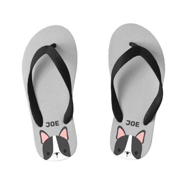 Tongs Enfants Joli Bouledogue Français avec nom personnalisé (Semelle)