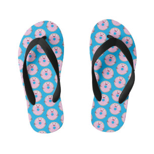 Tongs Enfants Joli cartoon de beignet glacé rose heureux