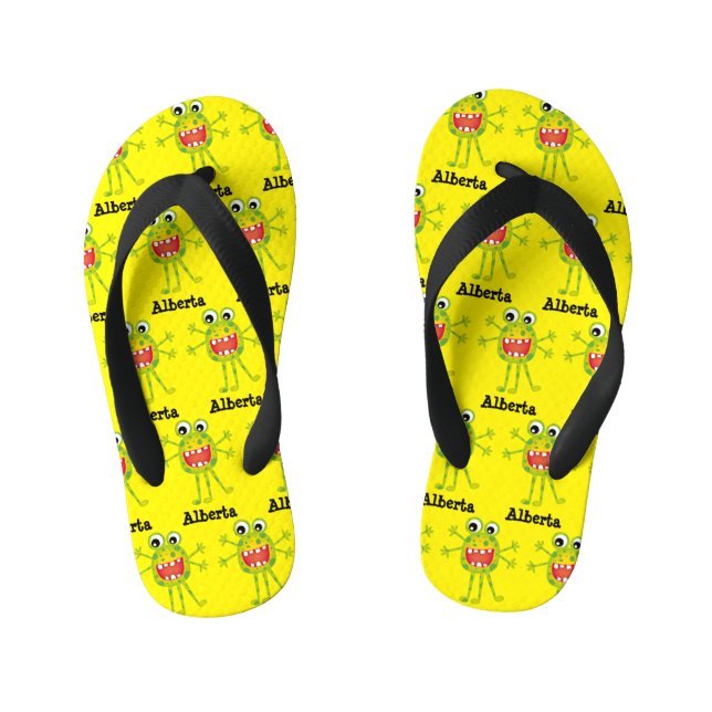 Tongs Enfants Joli Monstre Caricature Vert amusant pour les enfa (Semelle)