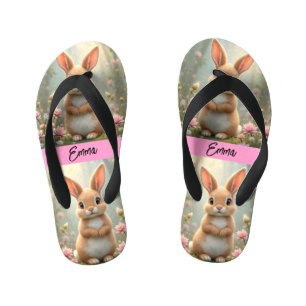 Tongs Enfants Joli petit lapin entouré de fleurs, enfants
