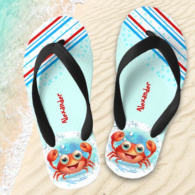 Tongs Enfants Joyeux Crabe Boy Nom de plage Enfants Flip Flops (Créateur téléchargé)