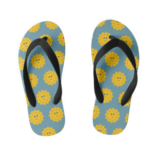 Tongs Enfants Joyeux Motif de soleil jaune sur bleu