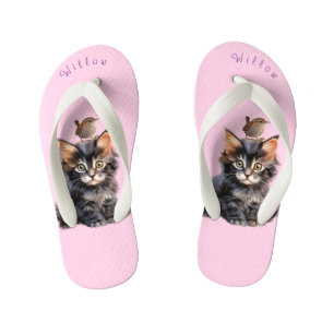 Tongs Enfants Kitten adorable avec Oiseau Wren