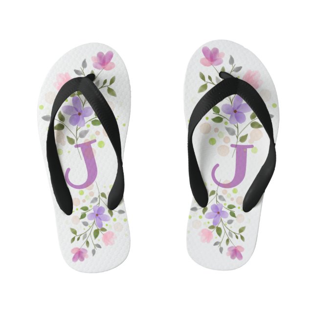 Tongs Enfants Lettre initiale J Plus Design floral (Semelle)