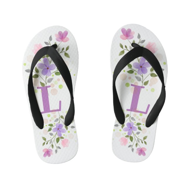 Tongs Enfants Lettre initiale L Plus Floral Design (Semelle)