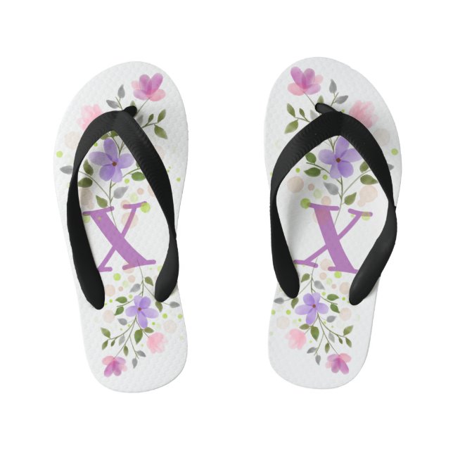 Tongs Enfants Lettre initiale X Plus Design floral (Semelle)