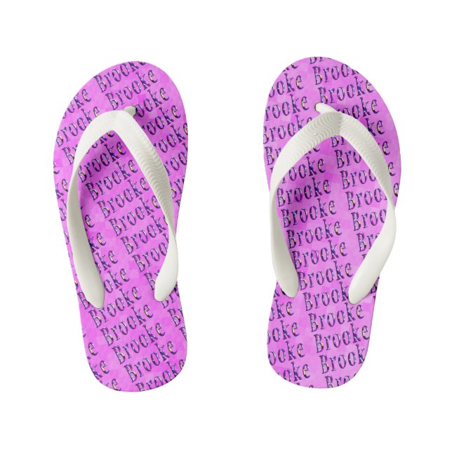 Tongs Enfants Logo du nom de Brooke Florale Violet, (Semelle)