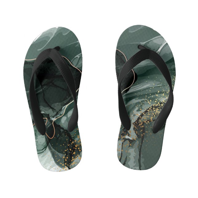Tongs Enfants Marbre vert émeraude et or, Arrière - plan marbré (Semelle)