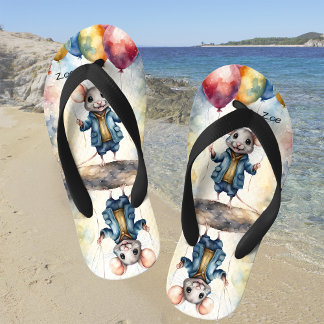 Tongs Enfants Mignonne souris avec ballons colorés, personnalisa