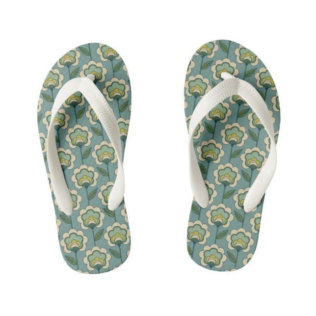 Tongs Enfants Modèle floral Turquoise et jaune (Semelle)