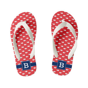 Tongs Enfants Monogramme Carré de la marine Blue and Red Whales