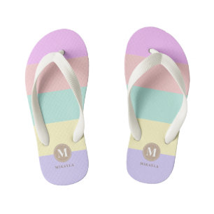 Tongs Enfants Monogramme Pastel Rainbow Stripes
