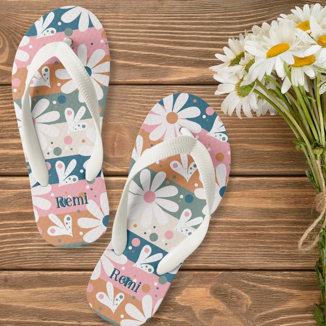 Tongs Enfants Motif à rayures florales marron (Créateur téléchargé)
