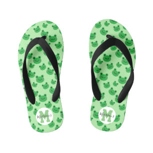Tongs Enfants Motif de grenouille avec nom Thème vert Flip Flops