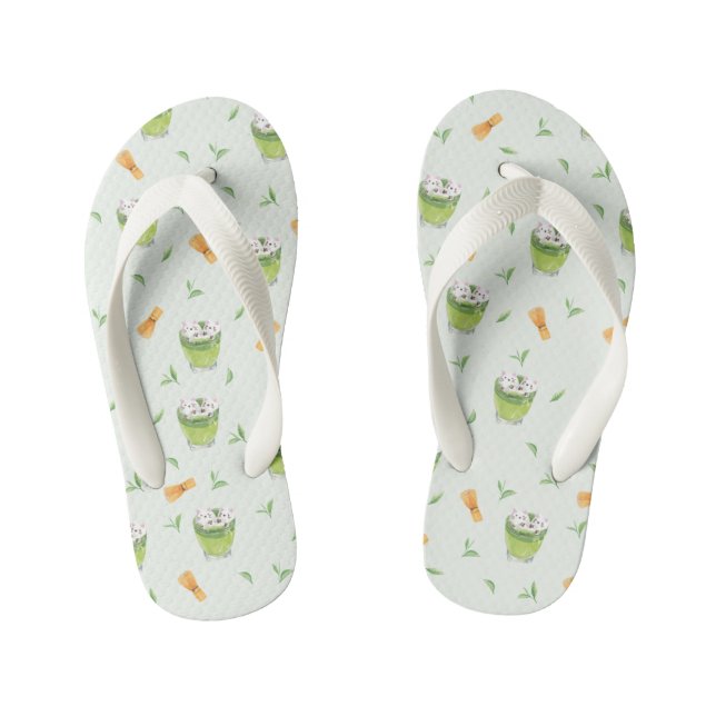 Tongs Enfants Motif de thé vert à la crème de chat (Semelle)