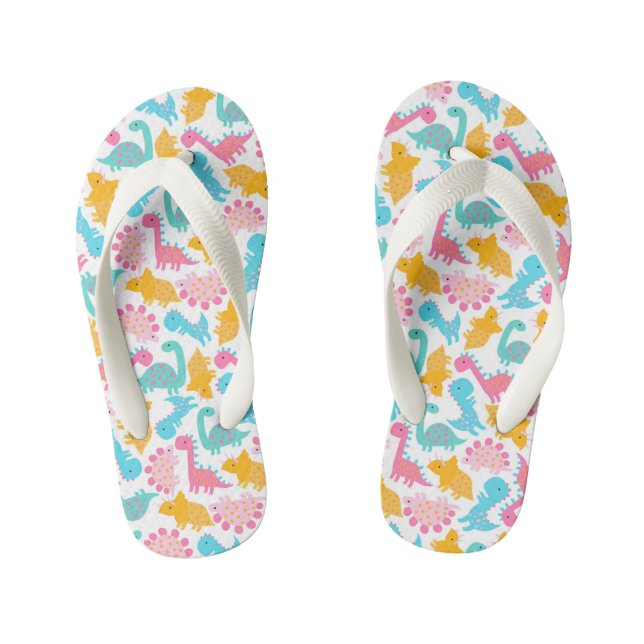 Tongs Enfants Motif Dinosaur rose et Turquoise (Semelle)