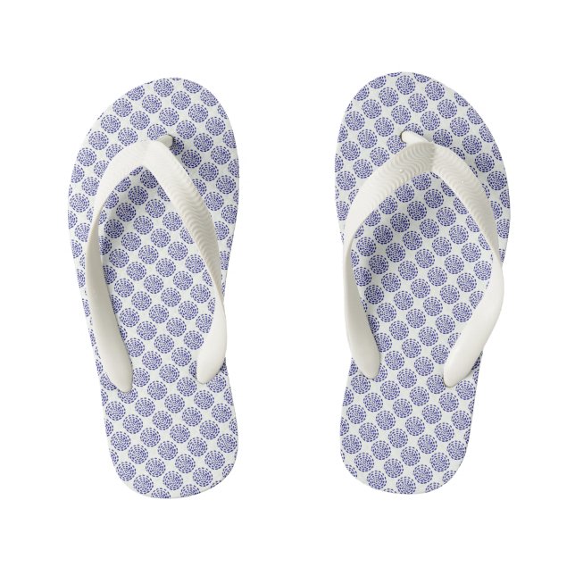 Tongs Enfants Motif indigo bleu foncé rayé sur blanc (Semelle)