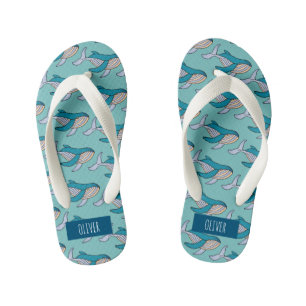 Tongs Enfants Motif Océan Baleine Bleue Personnalisé