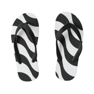 Tongs Enfants noir + blanc zèbre rayure motif moderne