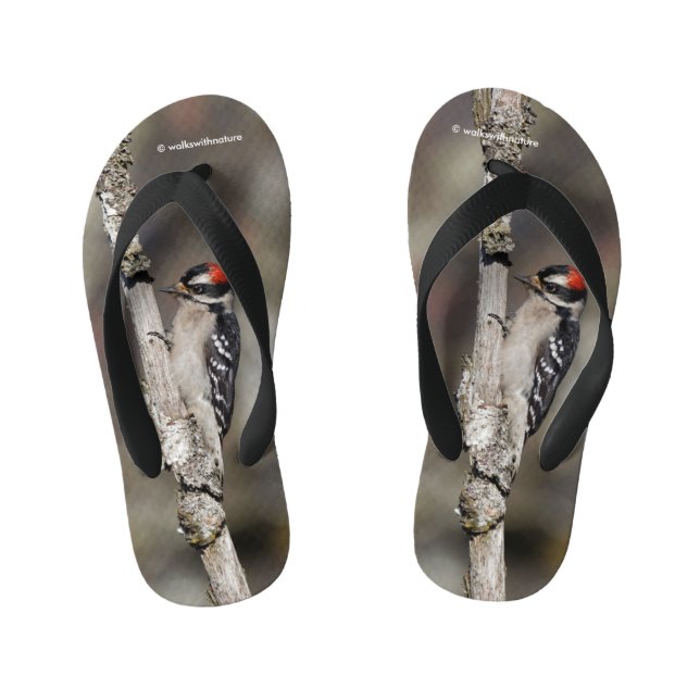 Tongs Enfants Oiseau de pic mou Downy sur la branche (Semelle)
