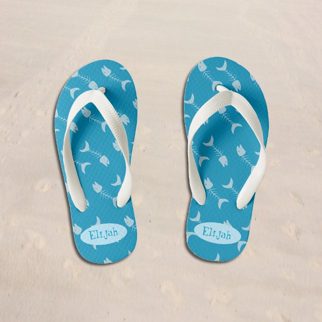 Tongs Enfants Os de poisson Motif Bleu Flip Flops avec le nom (Créateur téléchargé)