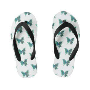 Tongs Enfants Papillon aux plumes de paon vert