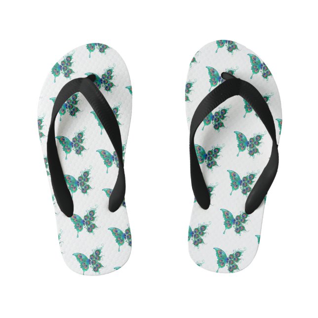 Tongs Enfants Papillon aux plumes de paon vert (Semelle)