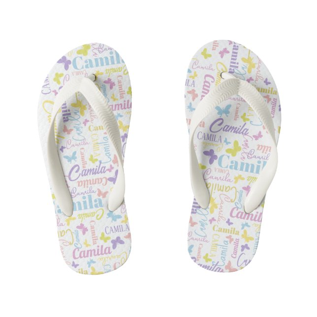 Tongs Enfants papillons arc-en-ciel muet nom personnalisé (Semelle)