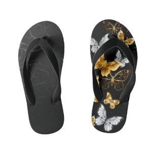 Tongs Enfants Papillons blancs et dorés